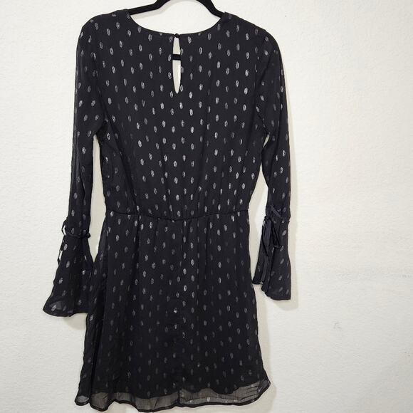 Collective Concepts Black Silver Dot Chiffon Mini Dress Medium Sheer Boho Party - Picture 4 of 8